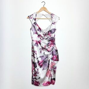 Maggy London Floral Satin Dress - Size 4 - Super Flattering Fit!
